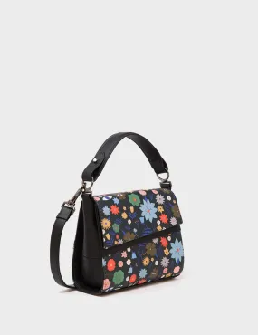 Anastasio Micro Crossbody Handbag Black Leather - Flowers