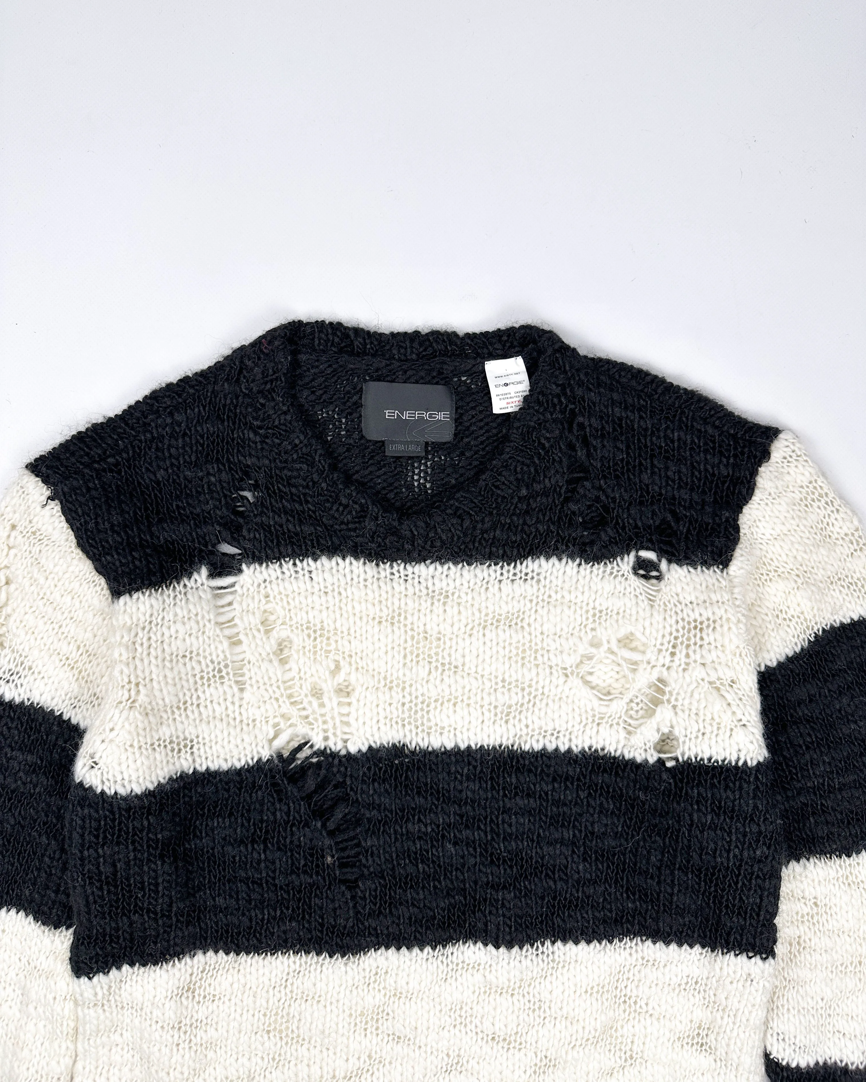 Energie Black and White Distressed Knitwear 2000's