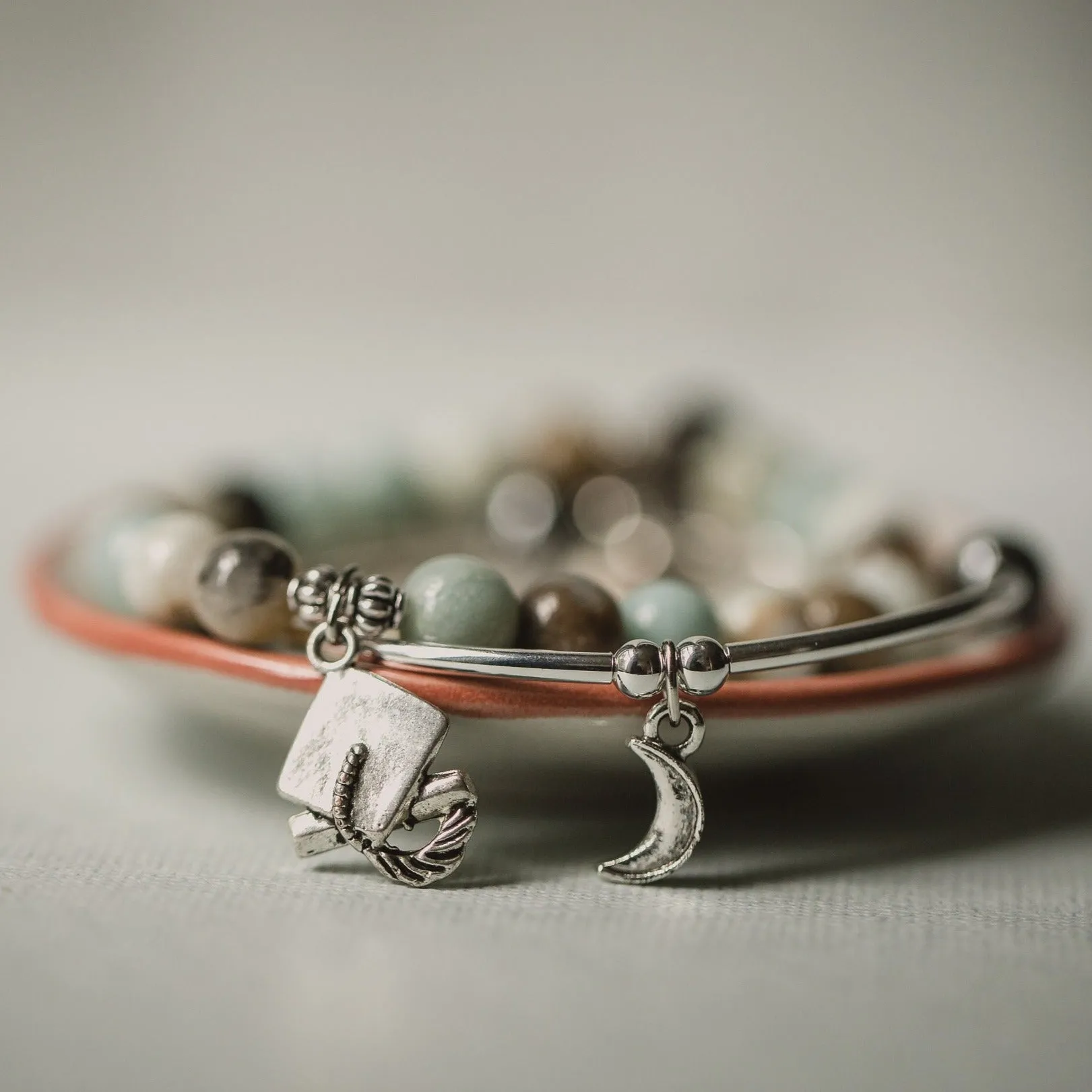 Graduation Cap | Stone Beaded Charm Bracelet | Labradorite