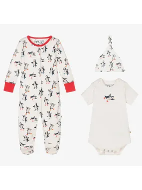 Organic Cotton Penguin Sleepsuit, Bodysuit & Hat Gift Set by Frugi